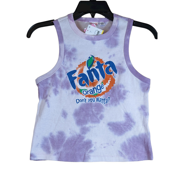 Fanta Tank Top Womens Large Racerback Crop Graphic Tie Dye Rib Knit Layer Purple - Picture 7 of 8